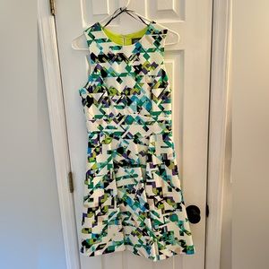 Vince Camuto geometric print dress, size 6, fit and flare, sleeveless